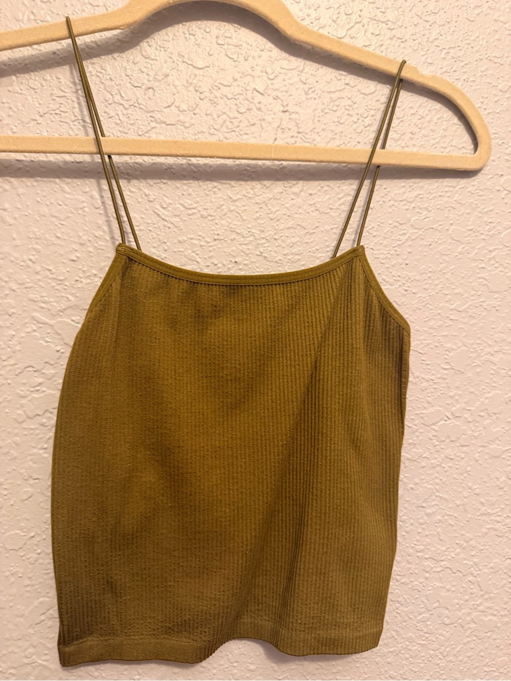Olive Green Ribbed Spaghetti Strap Tank Top